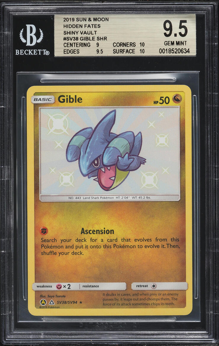 2019 Pokemon Sun & Moon Hidden Fates Shiny Gible #SV38 BGS 9.5 GEM MINT