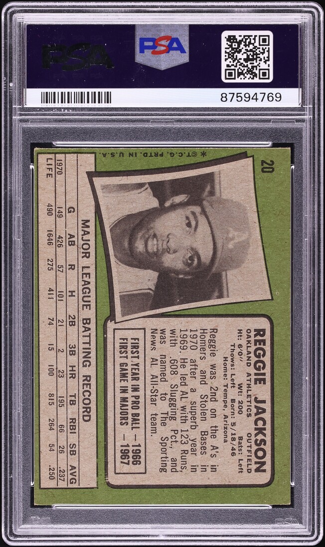 1971 Topps Reggie Jackson #20 PSA 3 VG