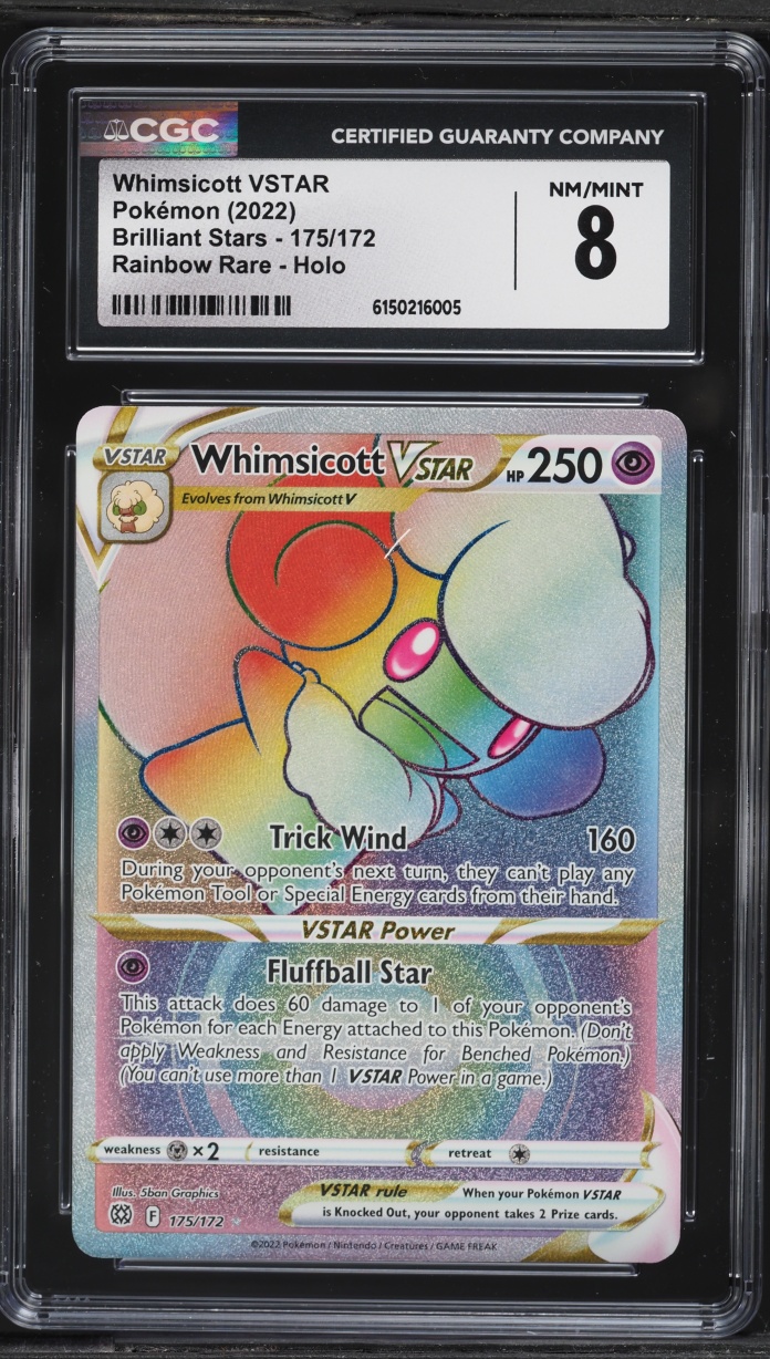 2022 Pokemon Sword & Shield Brilliant Stars Rainbow Rare Whimsicott VSTAR #175 CGC 8 NM-MT