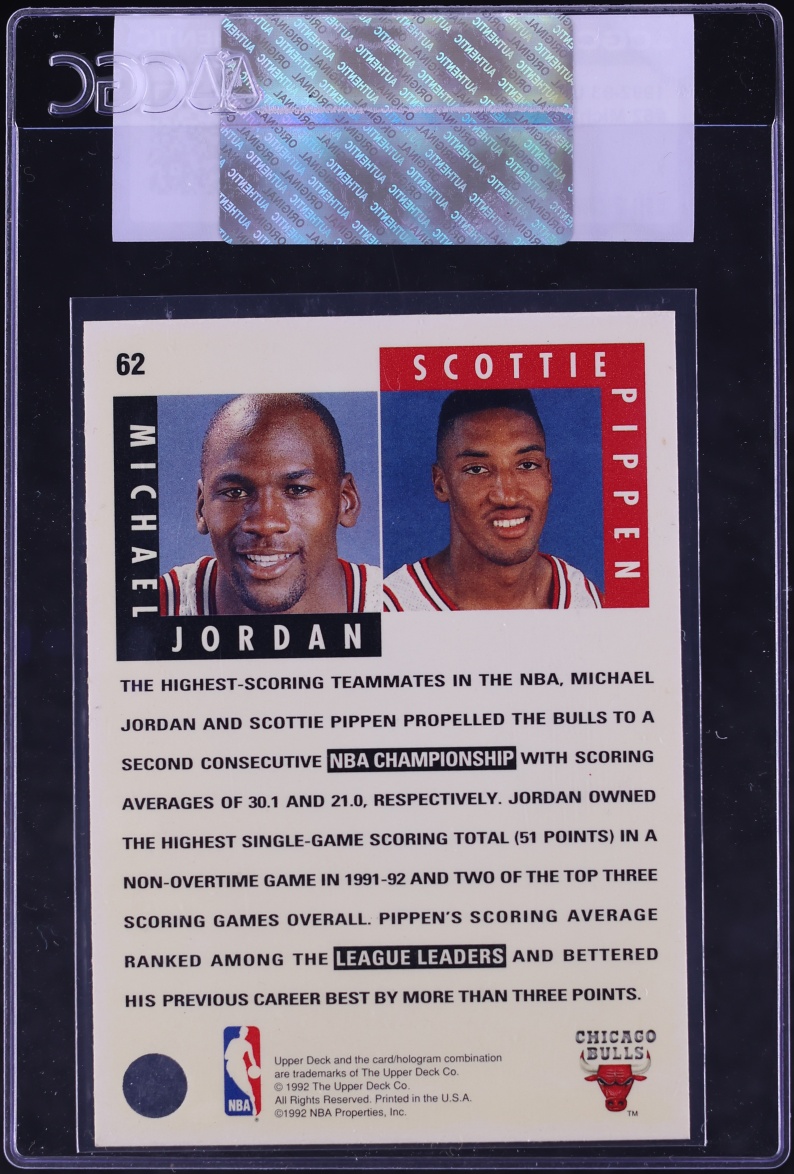 1992 Upper Deck Basketball Michael Jordan Scottie Pippen #62 CGC AUTH
