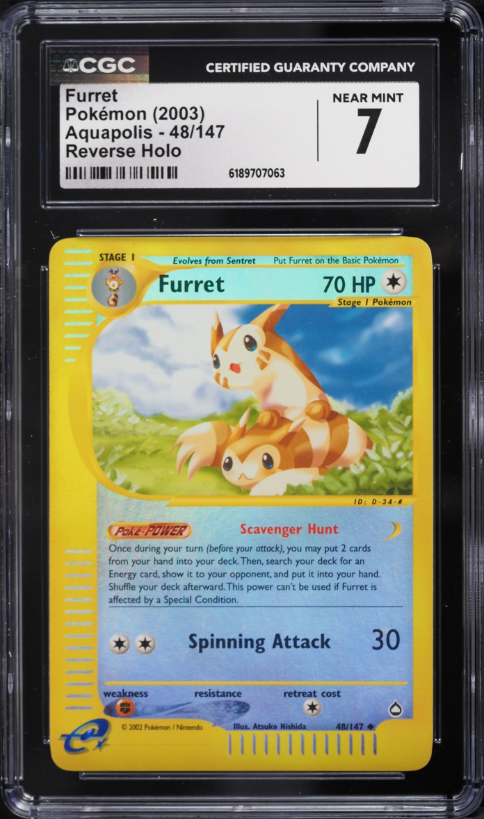 2003 Pokemon Aquapolis Reverse Holo Furret #48 CGC 7 NRMT