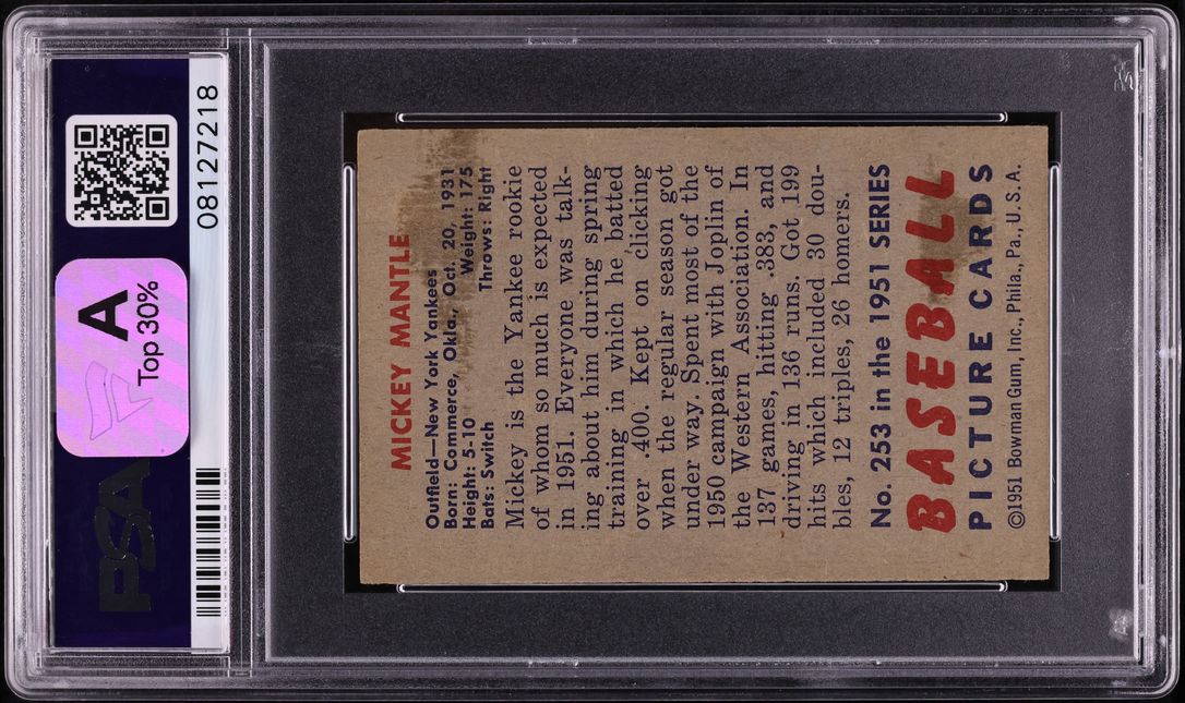 1951 Bowman Mickey Mantle ROOKIE #253 PSA 7 NRMT