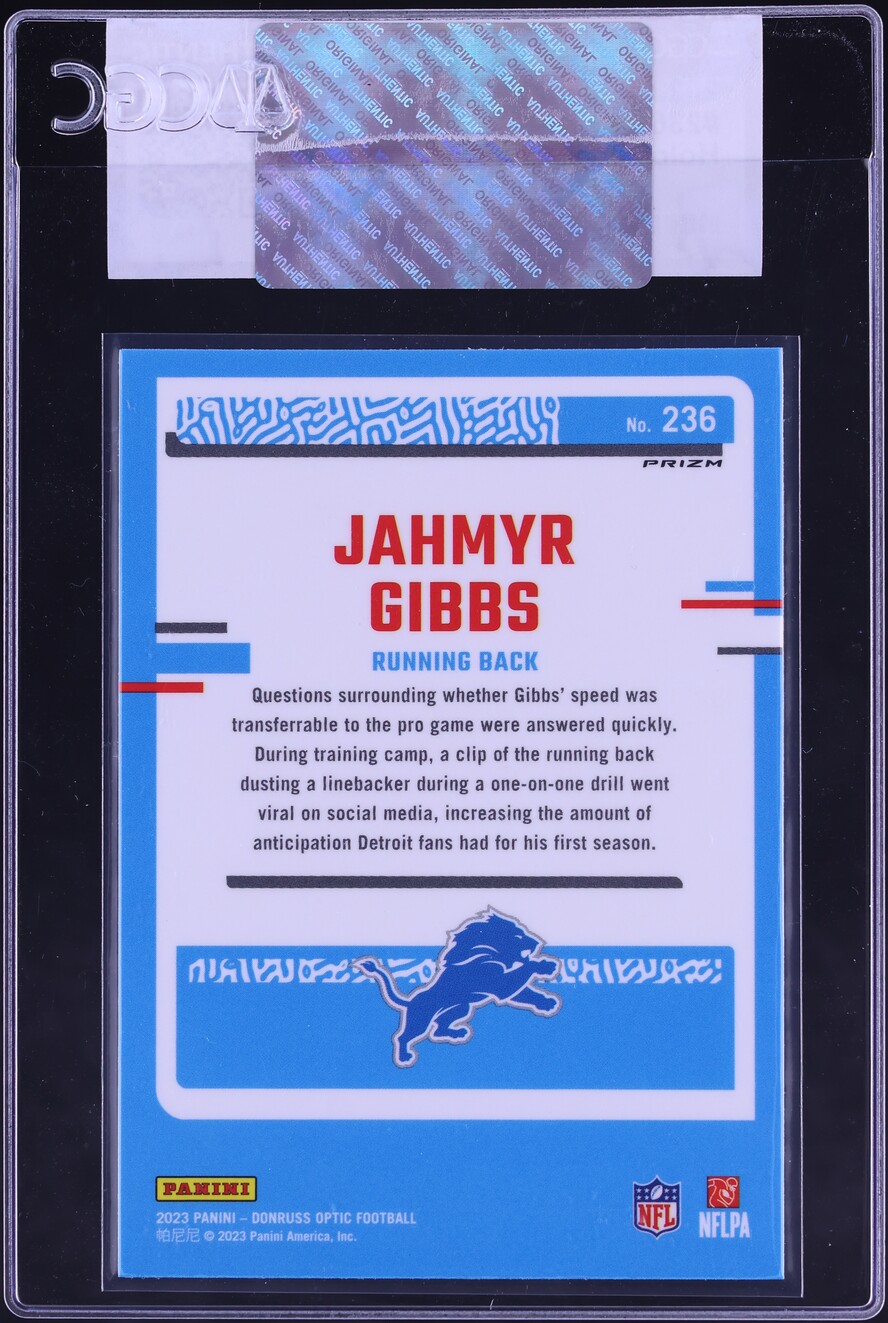 2023 Donruss Optic Holo Prizm Jahmyr Gibbs ROOKIE #236 CGC AUTH