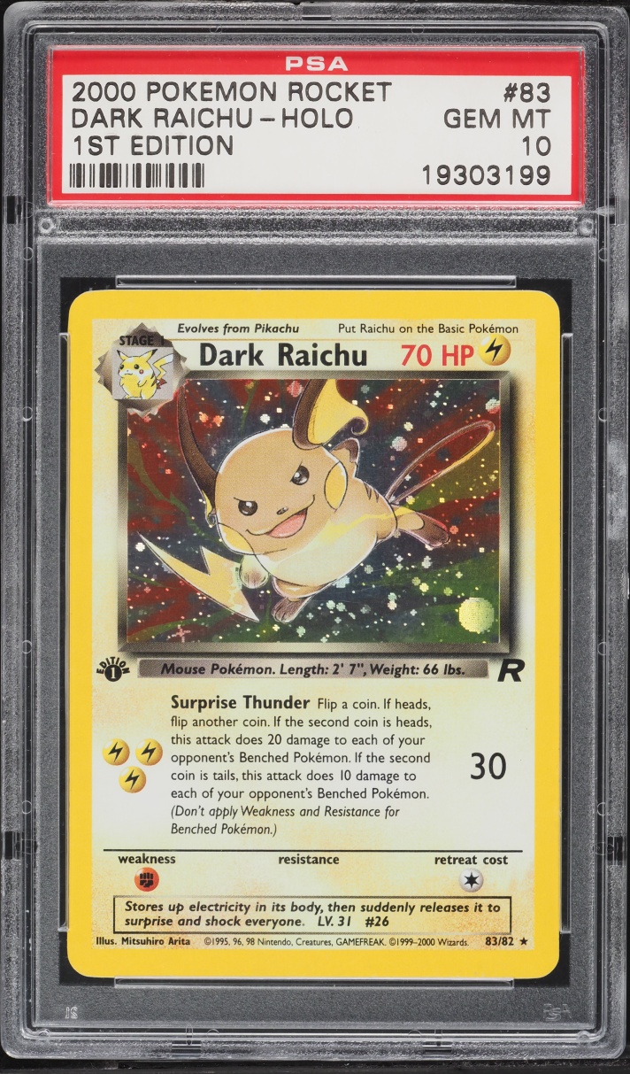 2000 Pokemon Team Rocket 1st Edition Holo Dark Raichu #83 PSA 10 GEM MINT