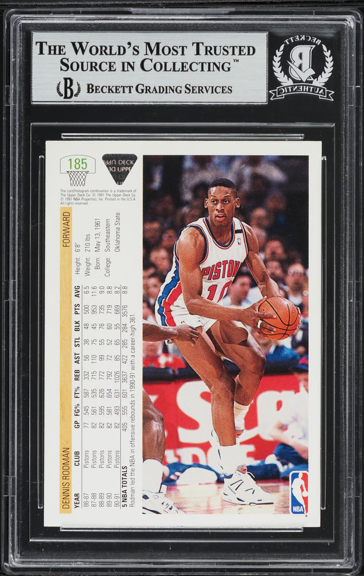 1991 Upper Deck Basketball Dennis Rodman AUTO #185 BAS BGS AUTH