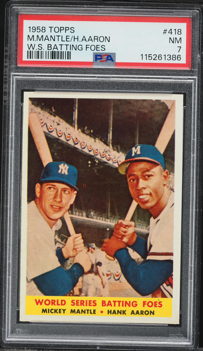 1958 Topps Mickey Mantle & Hank Aaron BATTING FOES #418 PSA 7 NRMT