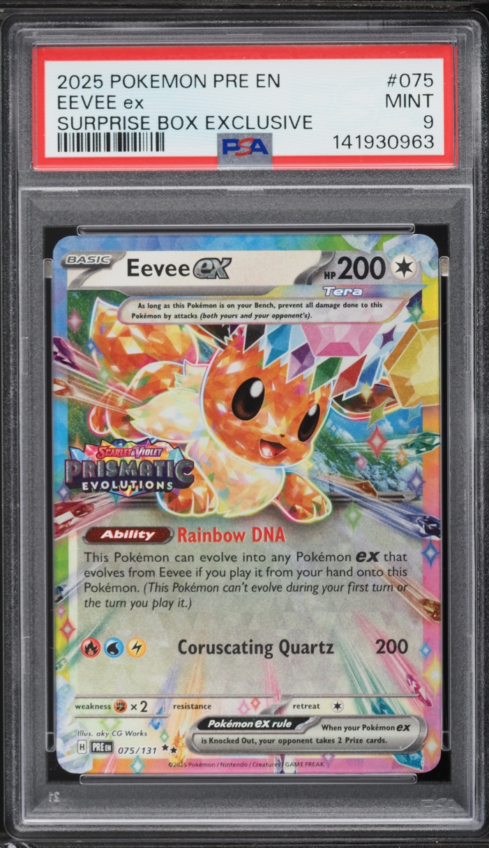 2025 Pokemon SV Prismatic Evolutions Surprise Box Exclusive Holo Eevee EX #75 PSA 9 MINT