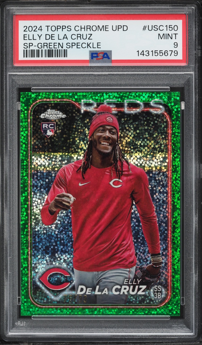 2024 Topps Chrome Update Green Speckle Elly De La Cruz ROOKIE /99 #USC150 PSA 9 MINT