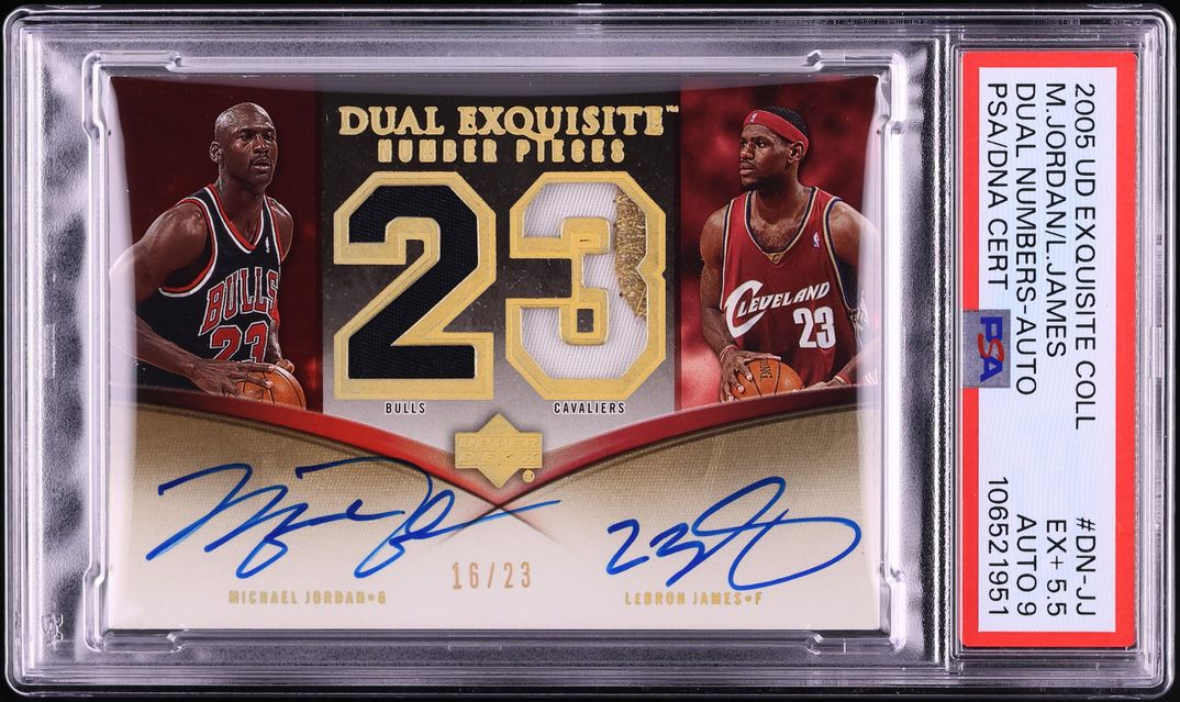 2005 Exquisite Collection Number Piece Michael Jordan LeBron James PATCH AUTO DNA 9 /23 PSA 5.5