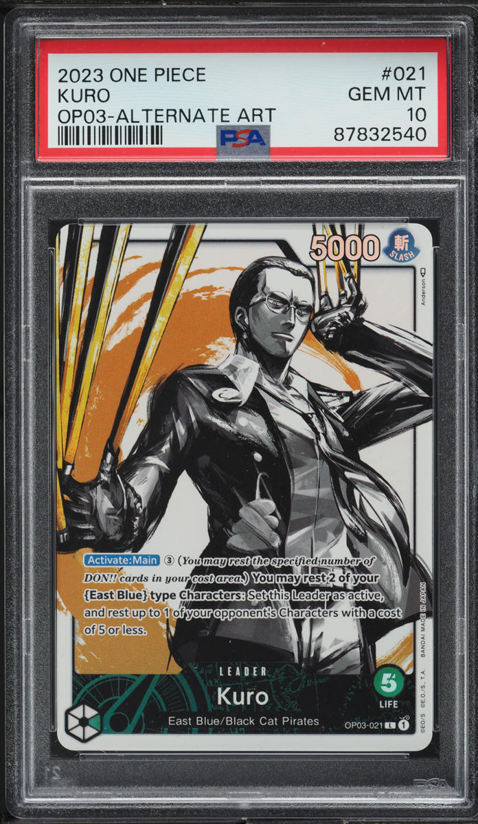 2023 One Piece Pillars Of Strength Alt Art Kuro #OP03-021 PSA 10 GEM MINT