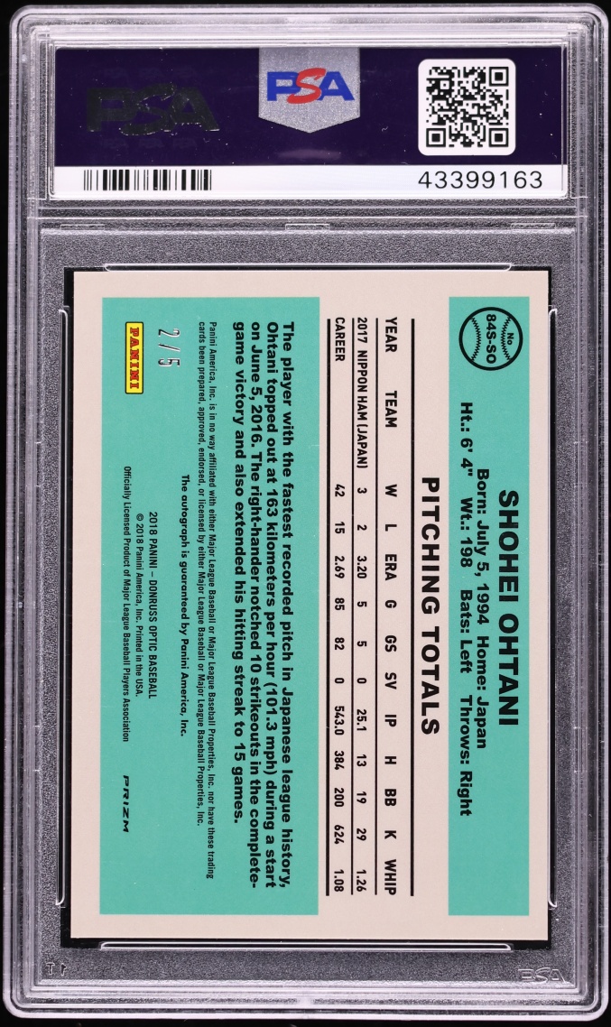 2018 Donruss Optic Retro '84 Signatures Green Shohei Ohtani ROOKIE AUTO /5 #84S-SO PSA 10 GEM