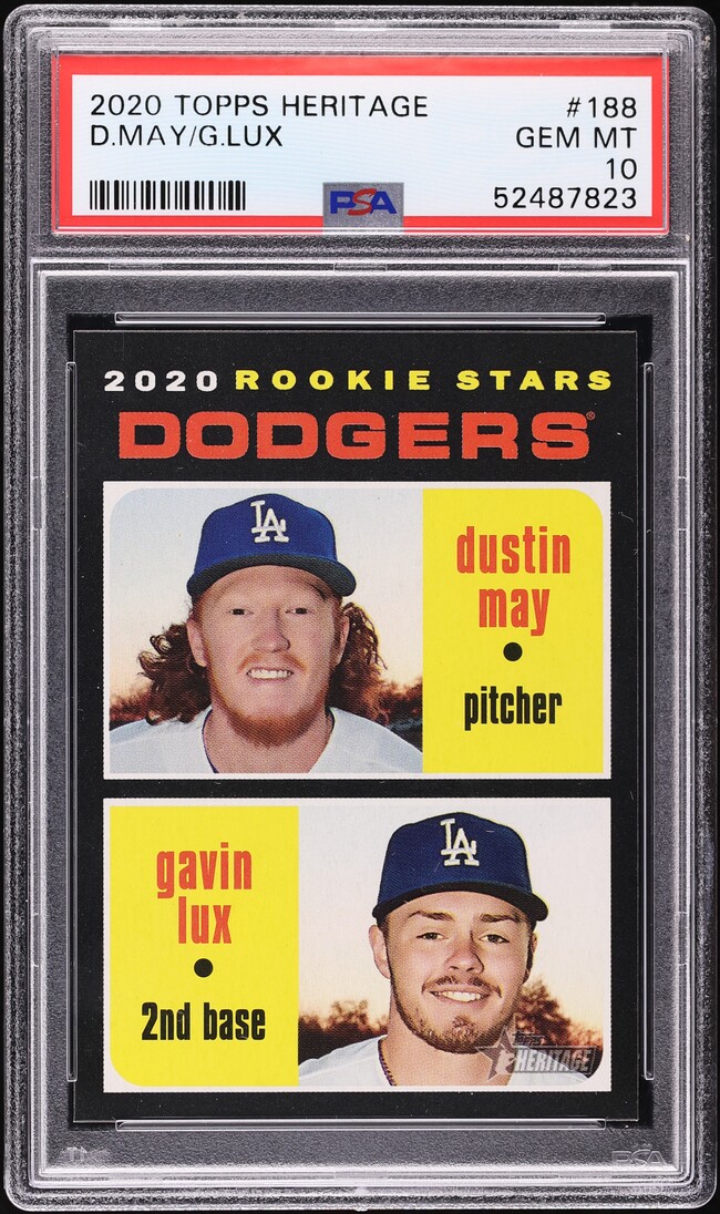 2020 Topps Heritage Dustin May & Gavin Lux ROOKIE #188 PSA 10 GEM MINT