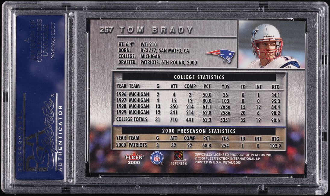 2000 Metal Football Tom Brady ROOKIE #267 PSA 10 GEM MINT
