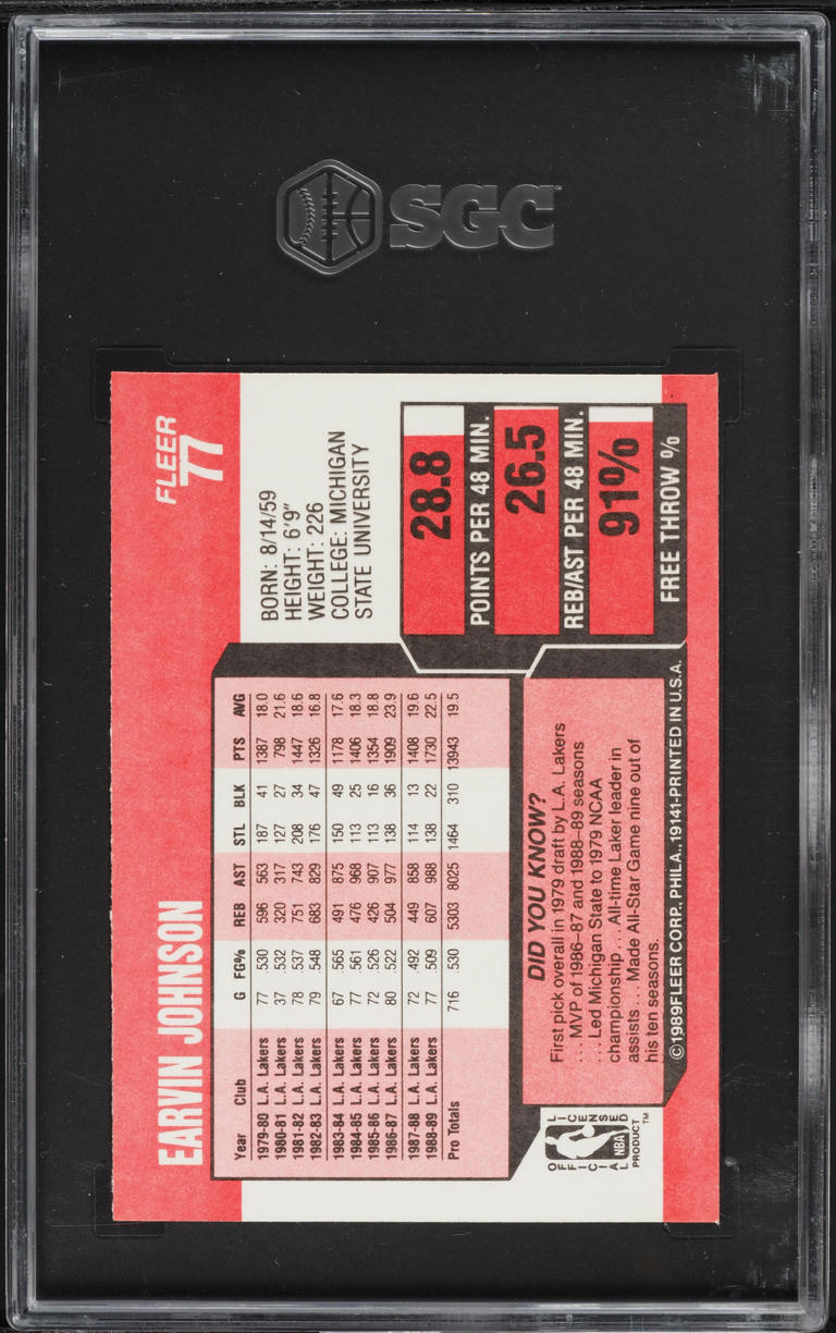 1989 Fleer Basketball Magic Johnson #77 SGC 7 NRMT