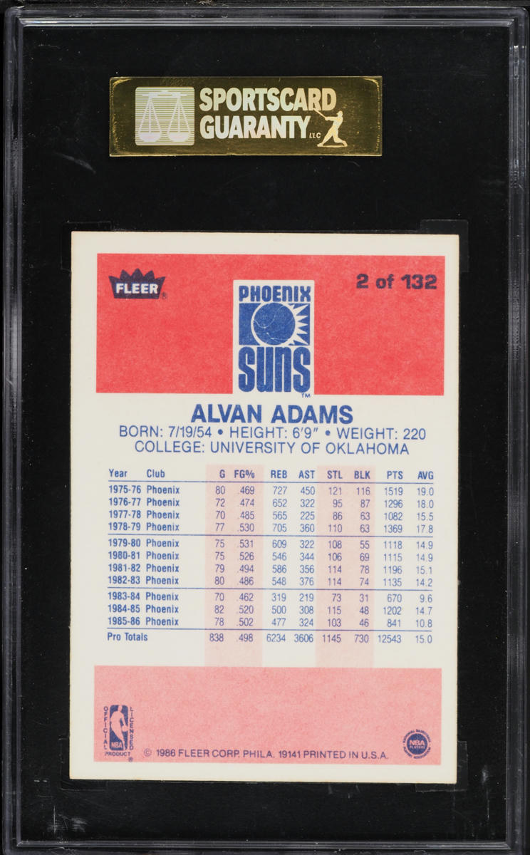 1986 Fleer Basketball Alvan Adams #2 SGC 6 EXMT