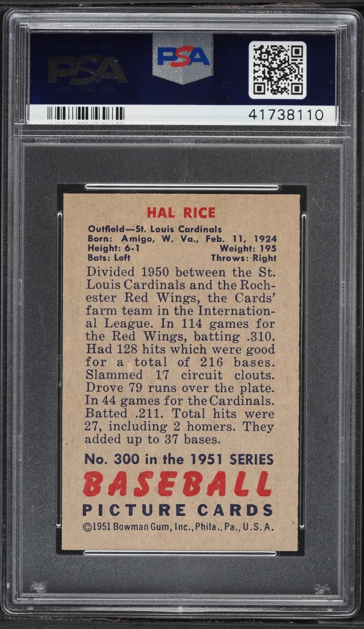 1951 Bowman Hal Rice #300 PSA 8 NM-MT on Fanatics Collect