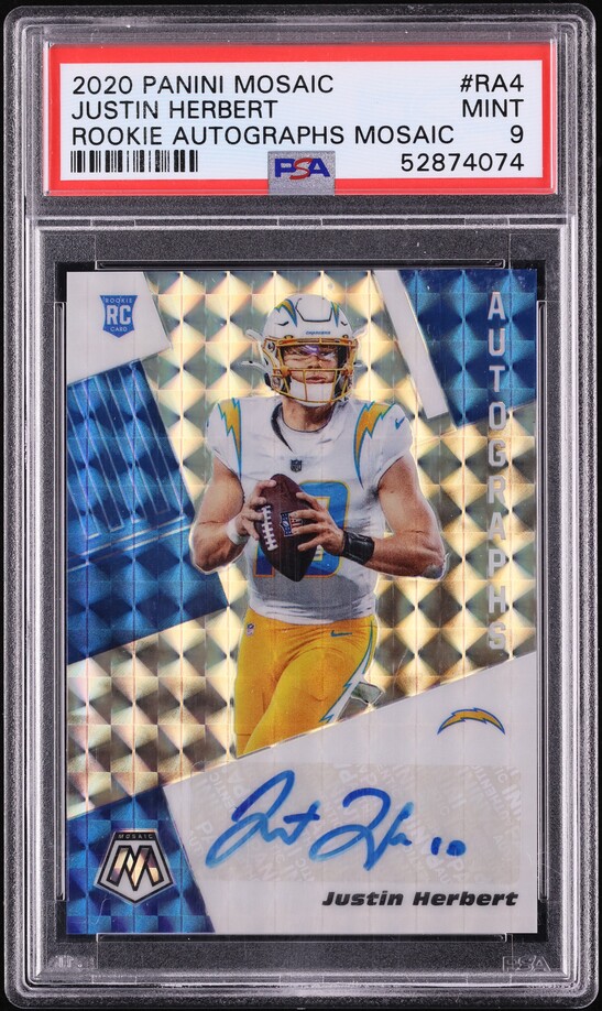 2020 Panini Mosaic Justin Herbert ROOKIE AUTO #RA4 PSA 9 MINT
