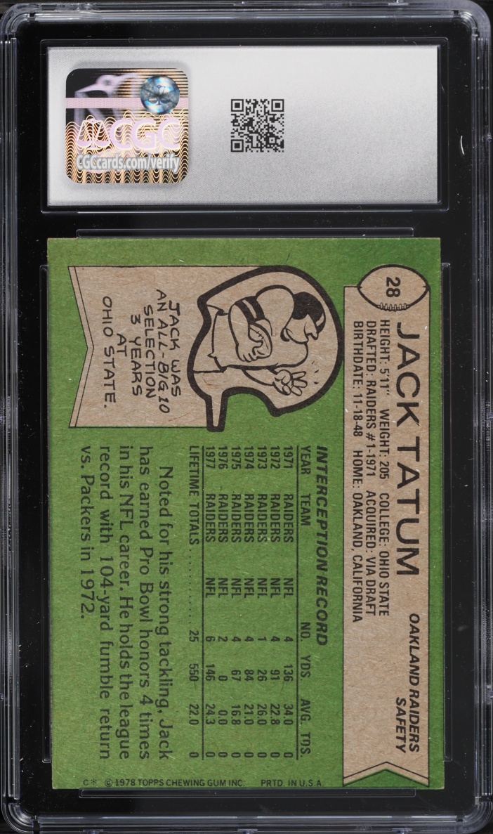 1978 Topps Football Jack Tatum #28 CGC 7 NRMT