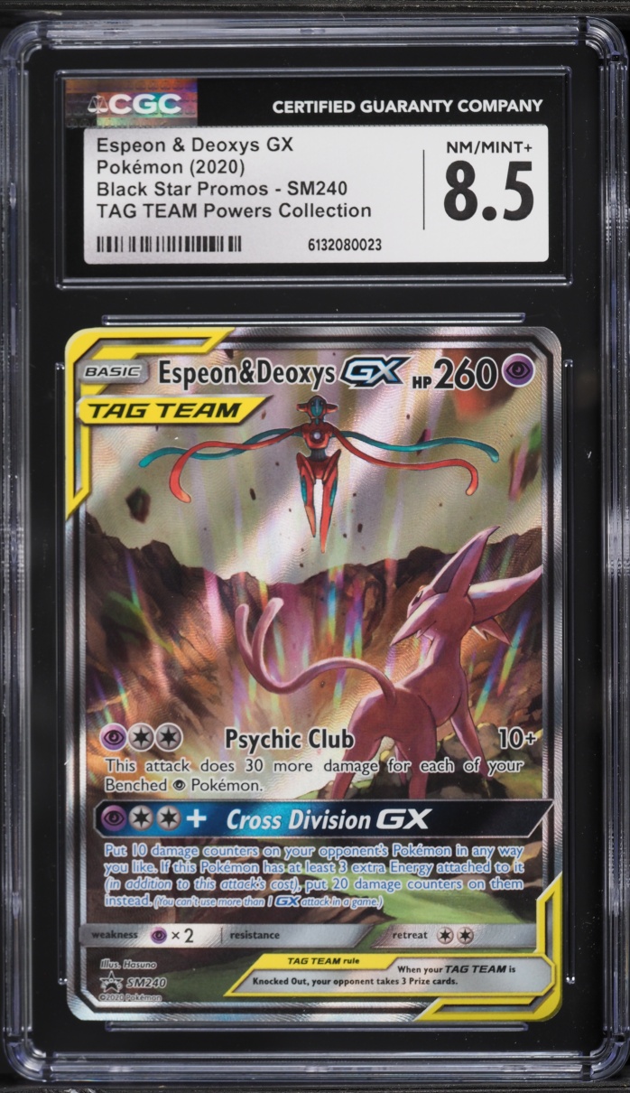 2020 Pokemon Sun & Moon Promo Tag Team Alt Art Espeon & Deoxys GX #SM240 CGC 8.5 NM-MT+