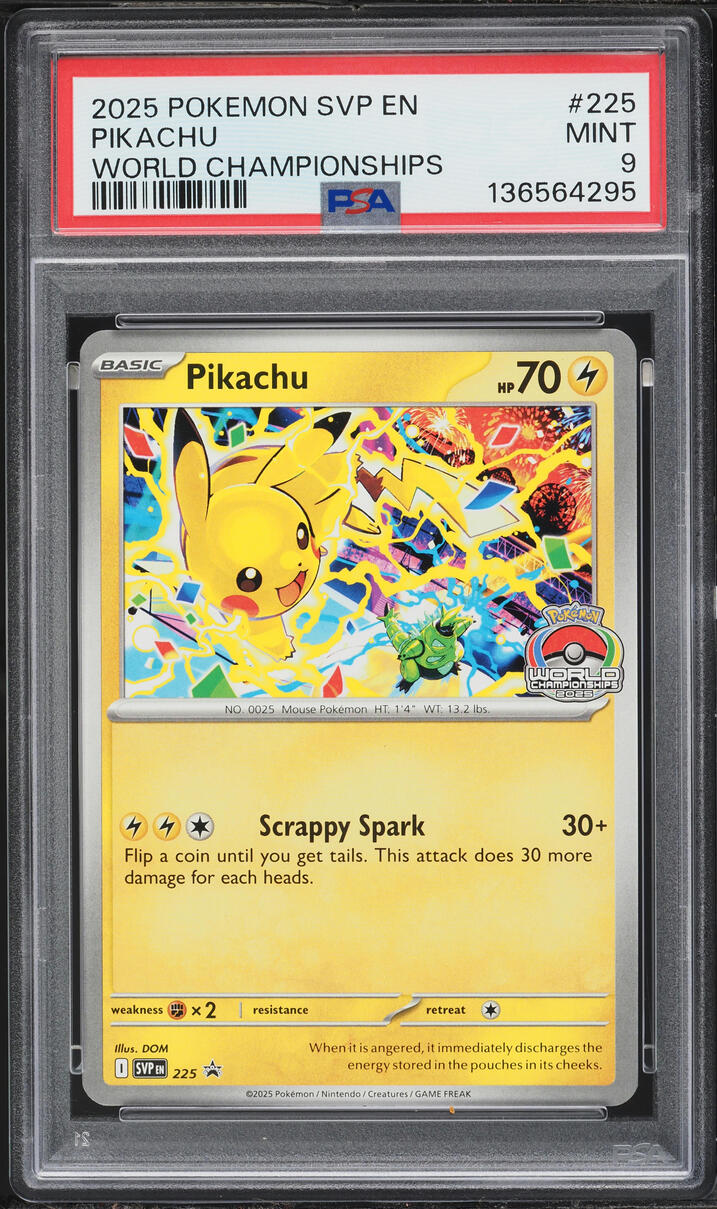 2025 Pokemon Scarlet & Violet Promo World Championships Pikachu #225 PSA 9 MINT