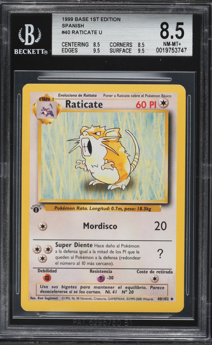 1999 Pokemon Spanish Base Set 1st Edition Raticate #40 BGS 8.5 NM-MT+