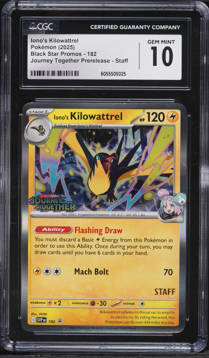 2025 Pokemon SV Promo Journey Together Prerelease Staff Iono's Kilowattrel #182 CGC 10 GEM MINT