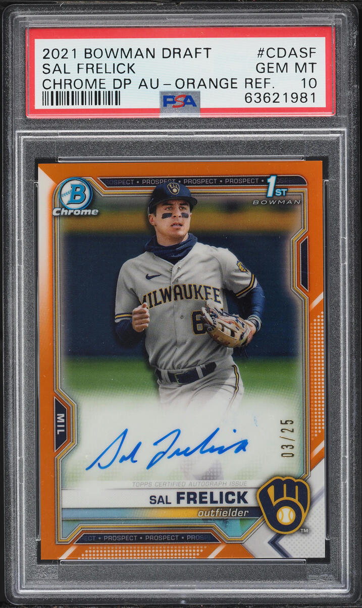 2021 Bowman Chrome Draft Orange Refractor Sal Frelick PROSPECT AUTO /25 #CDA-SF PSA 10 GEM MINT