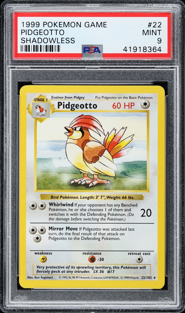 1999 Pokemon Base Set Shadowless Pidgeotto #22 PSA 9 MINT