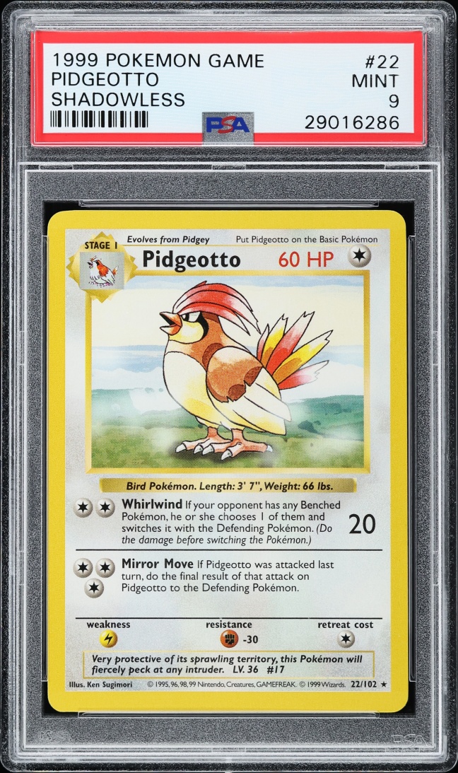 1999 Pokemon Base Set Shadowless Pidgeotto #22 PSA 9 MINT