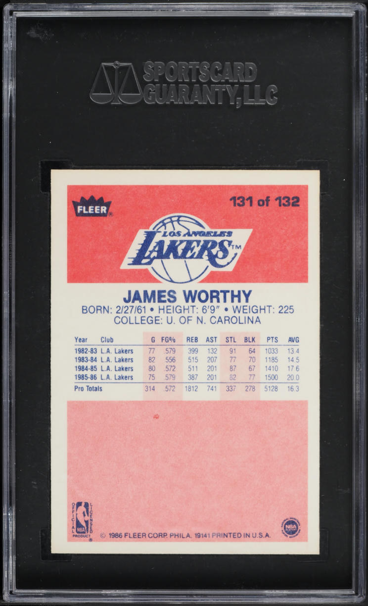 1986 Fleer Basketball James Worthy ROOKIE #131 SGC 9 MINT