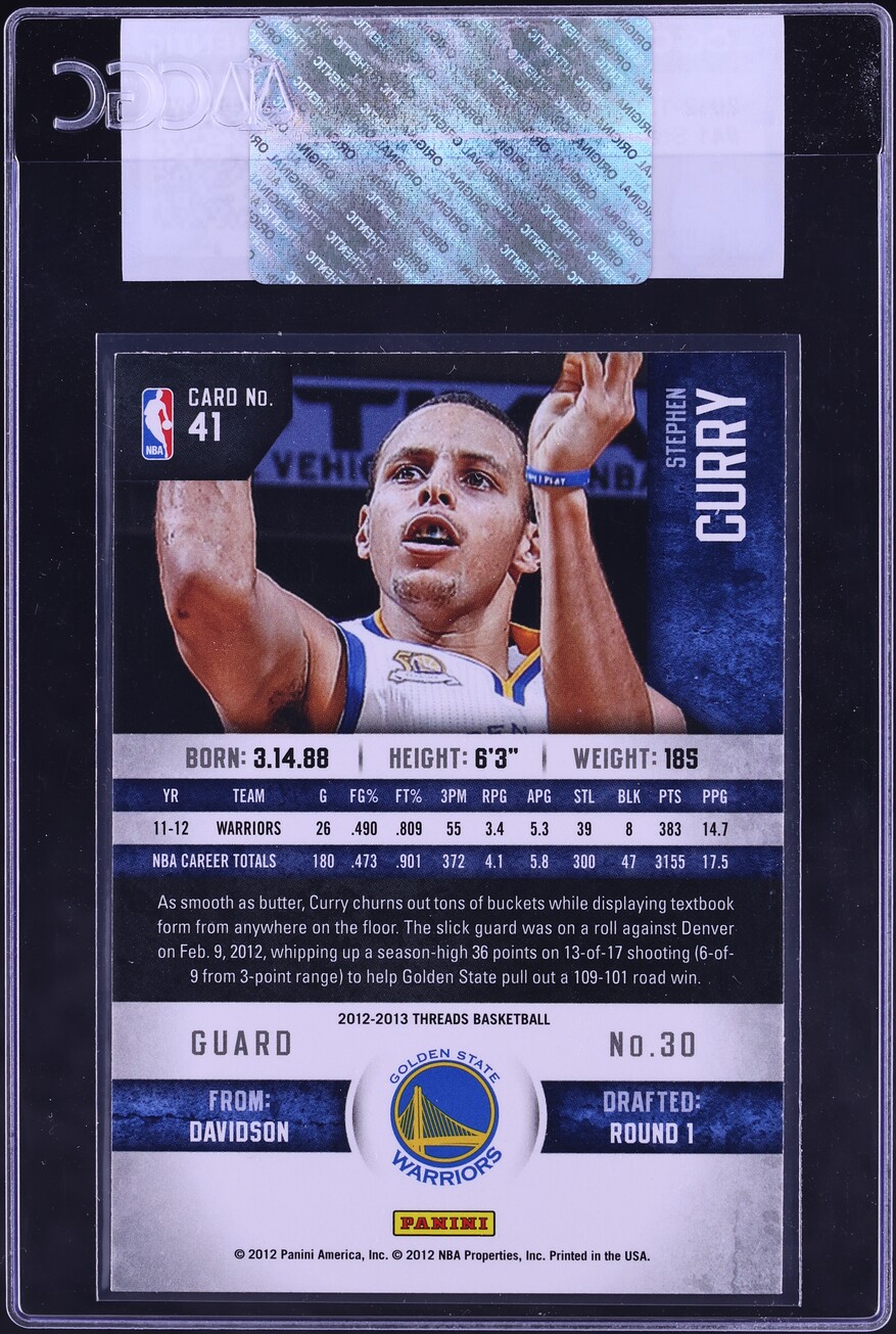 2012 Panini Threads Stephen Curry #41 CGC AUTH