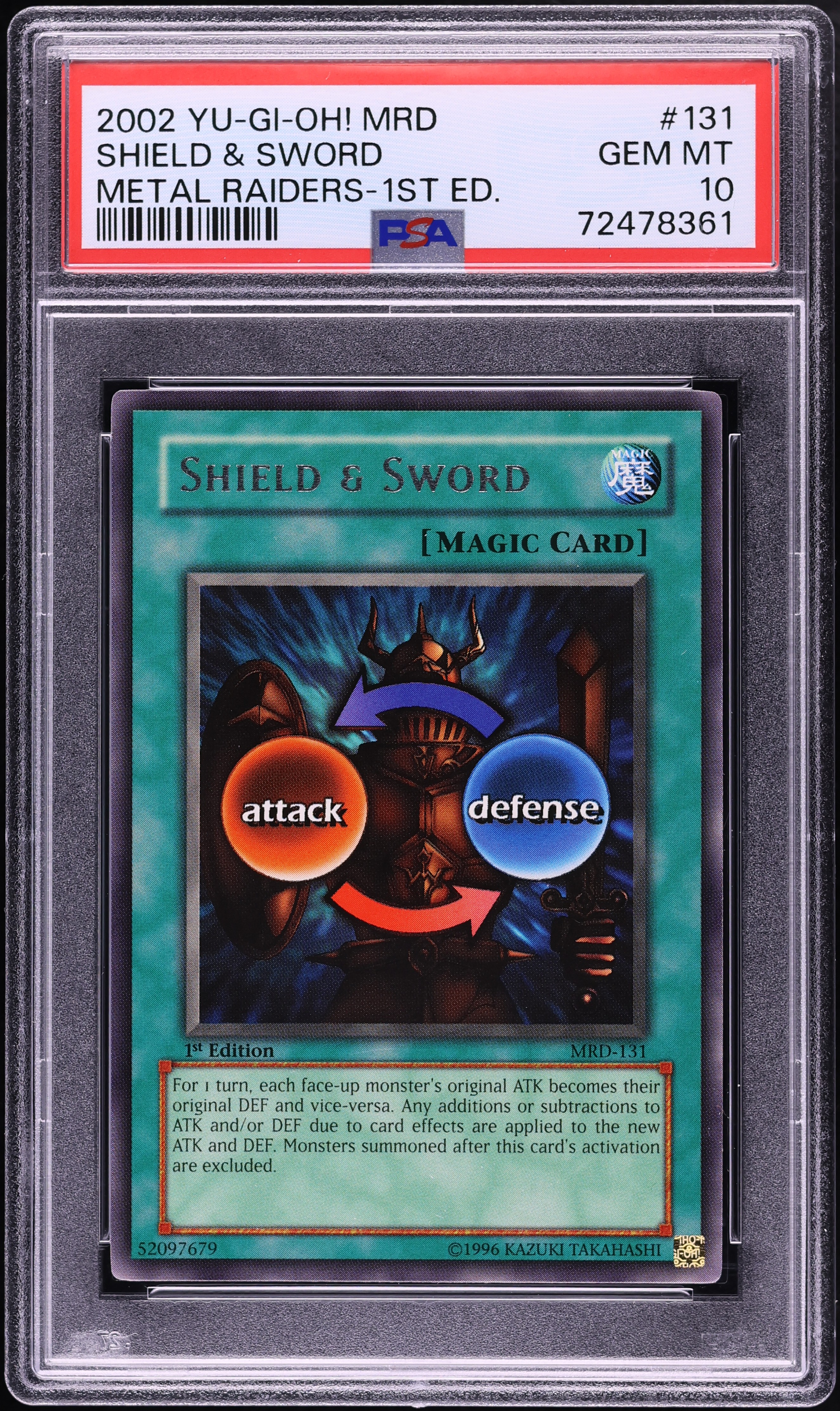 2002 Yu-Gi-Oh! Metal Raiders 1st Edition Shield & Sword #MRD-131 PSA 10 GEM MINT