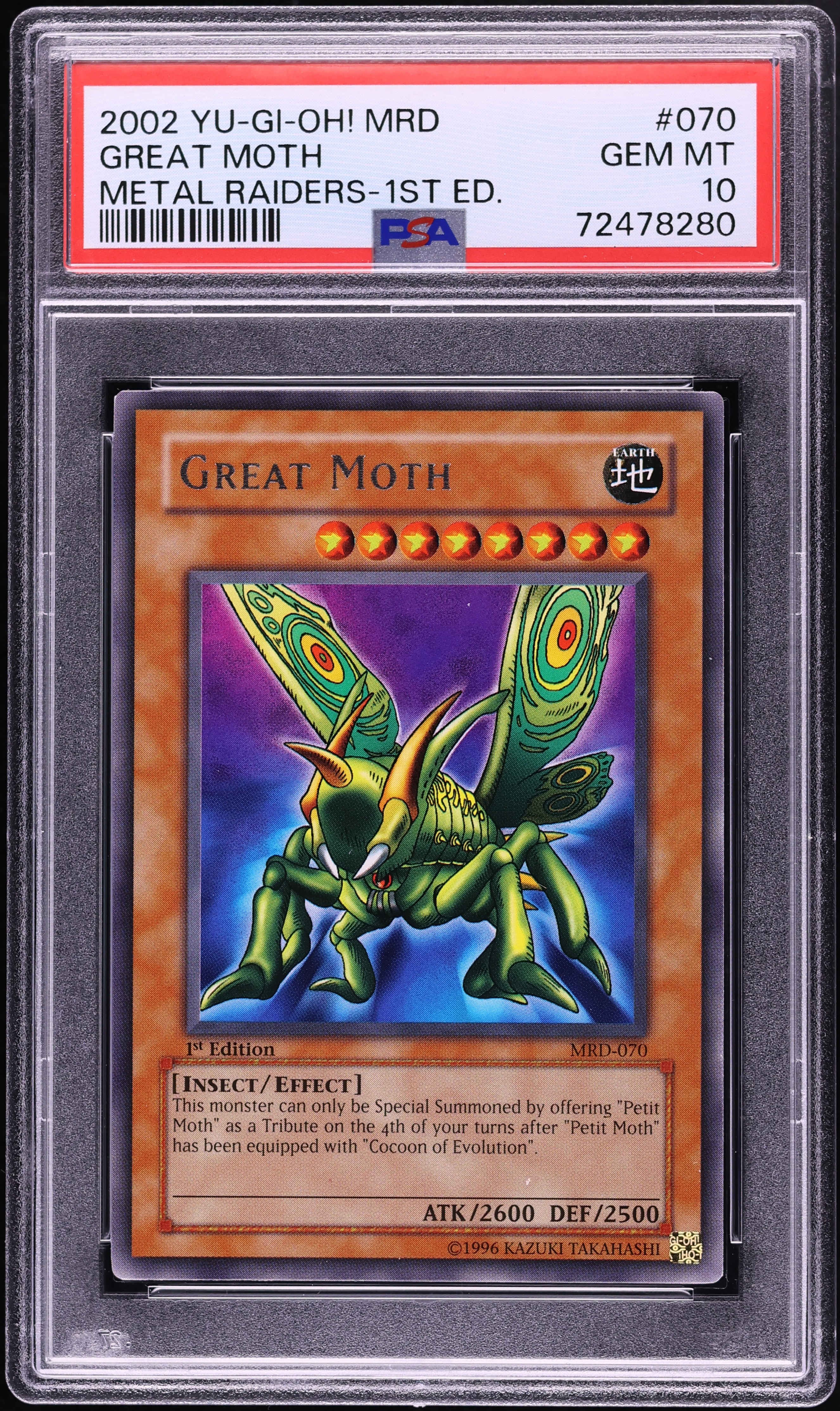 2002 Yu-Gi-Oh! Metal Raiders 1st Edition Great Moth #MRD-070 PSA 10 GEM MINT