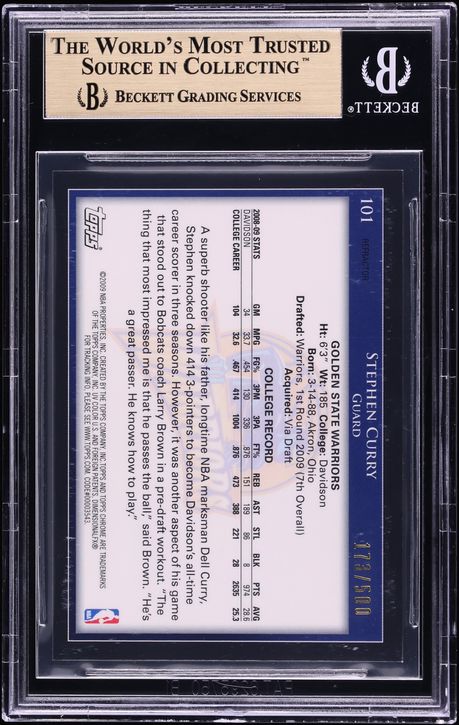 2009 Topps Chrome Refractor Stephen Curry ROOKIE /500 #101 BGS 9.5 GEM MINT