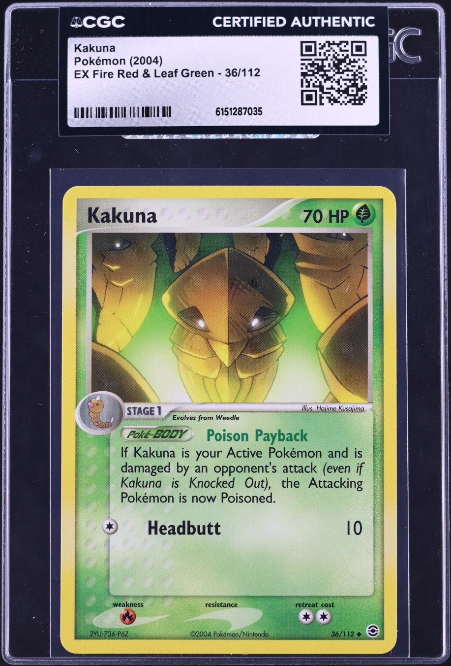 2004 Pokemon EX Fire Red & Leaf Green Kakuna #36 CGC AUTH
