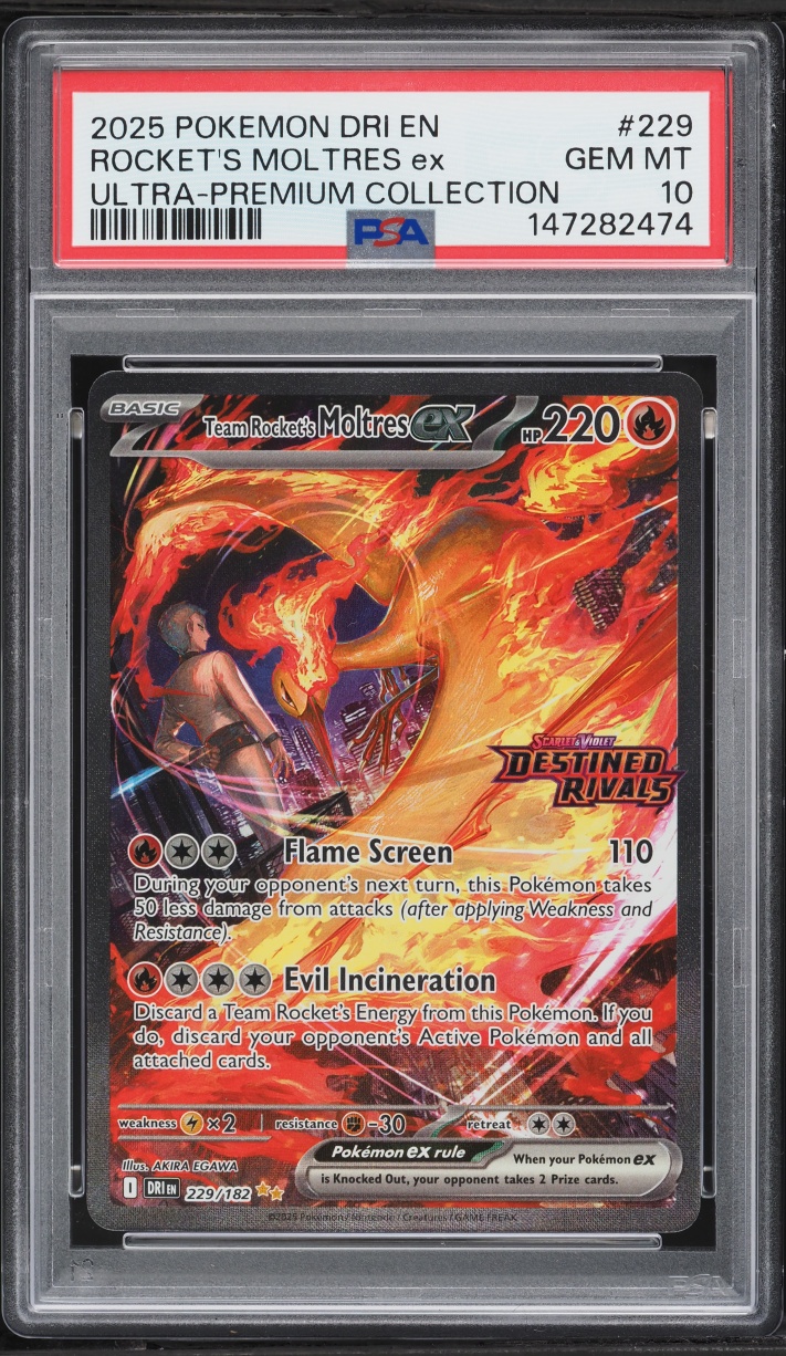 2025 Pokemon SV Destined Rivals Ultra Premium SIR Team Rocket's Moltres EX #229 PSA 10 GEM MINT