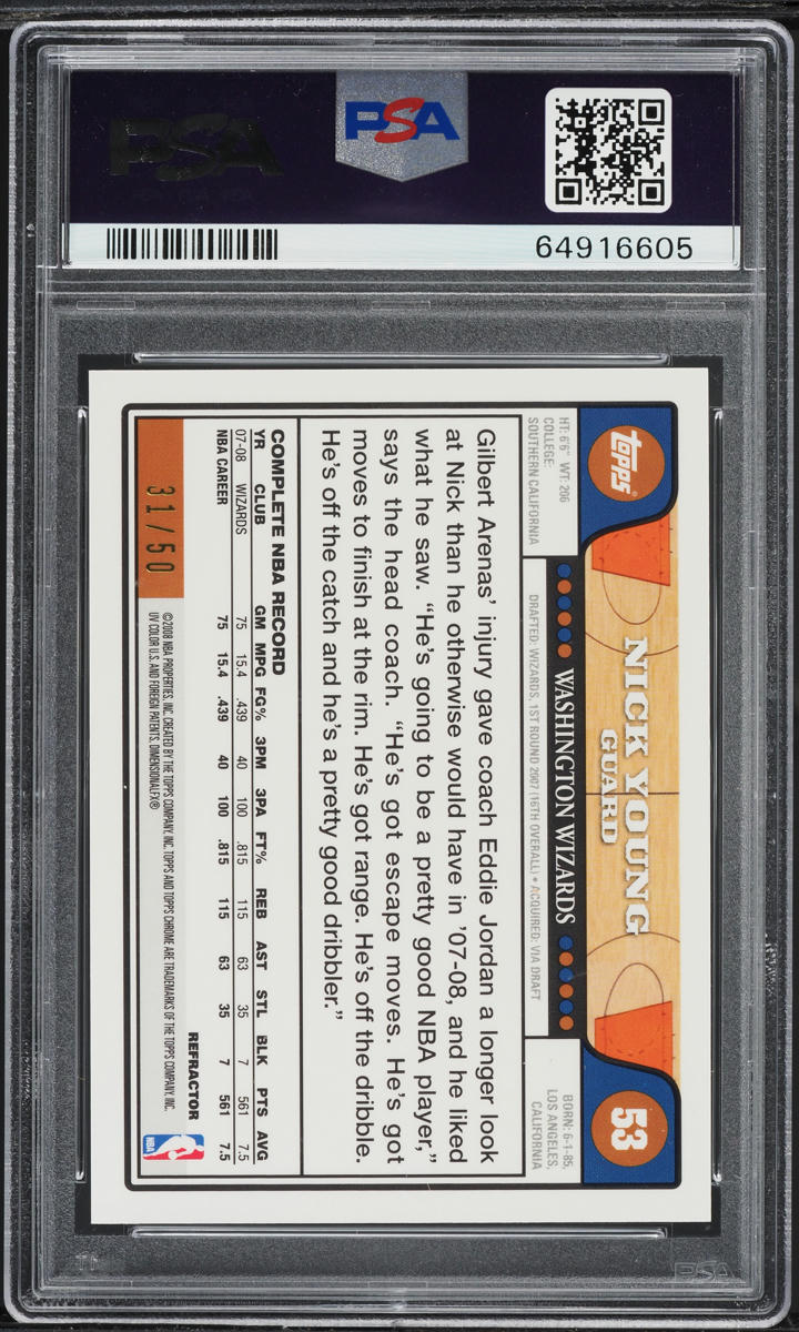 2008 Topps Chrome Gold Refractor Nick Young /50 #53 PSA 9 MINT