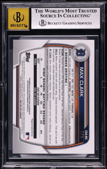 2023 Bowman Chrome Draft Red Refractor Max Clark PROSPECT AUTO /5 #CDA-MC BGS 9 MINT - Photo 2