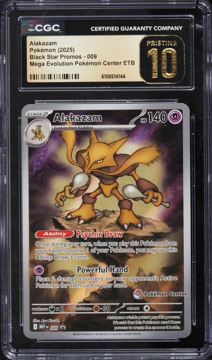 2025 Pokemon Mega Evolution Black Star Promo Center ETB Full Art Alakazam #9 CGC 10 PRISTINE