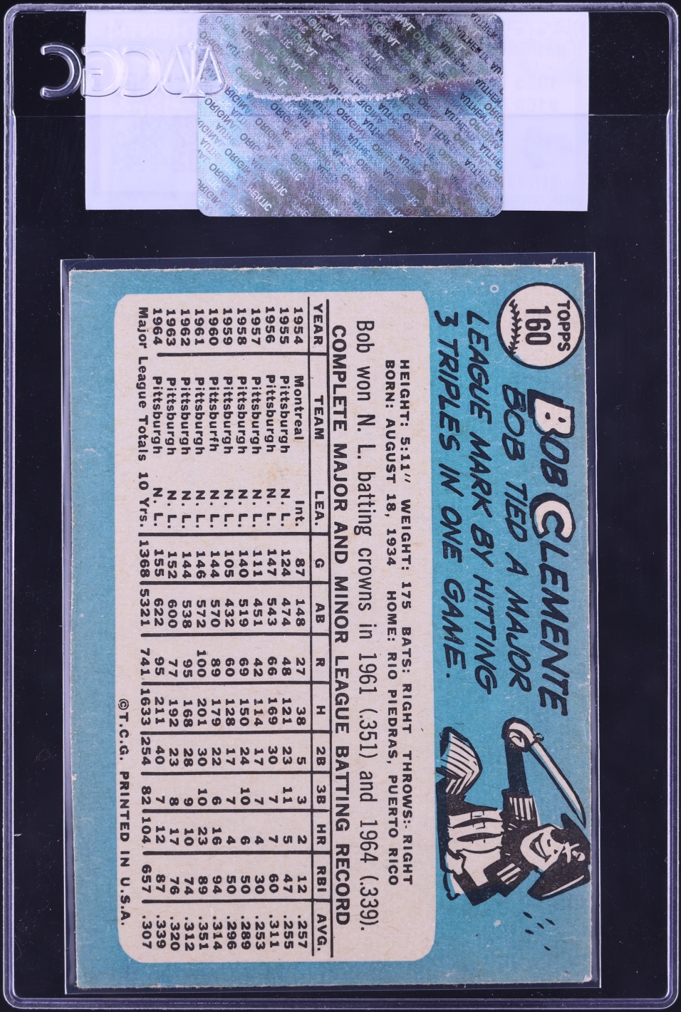1965 Topps Roberto Clemente #160 CGC AUTH