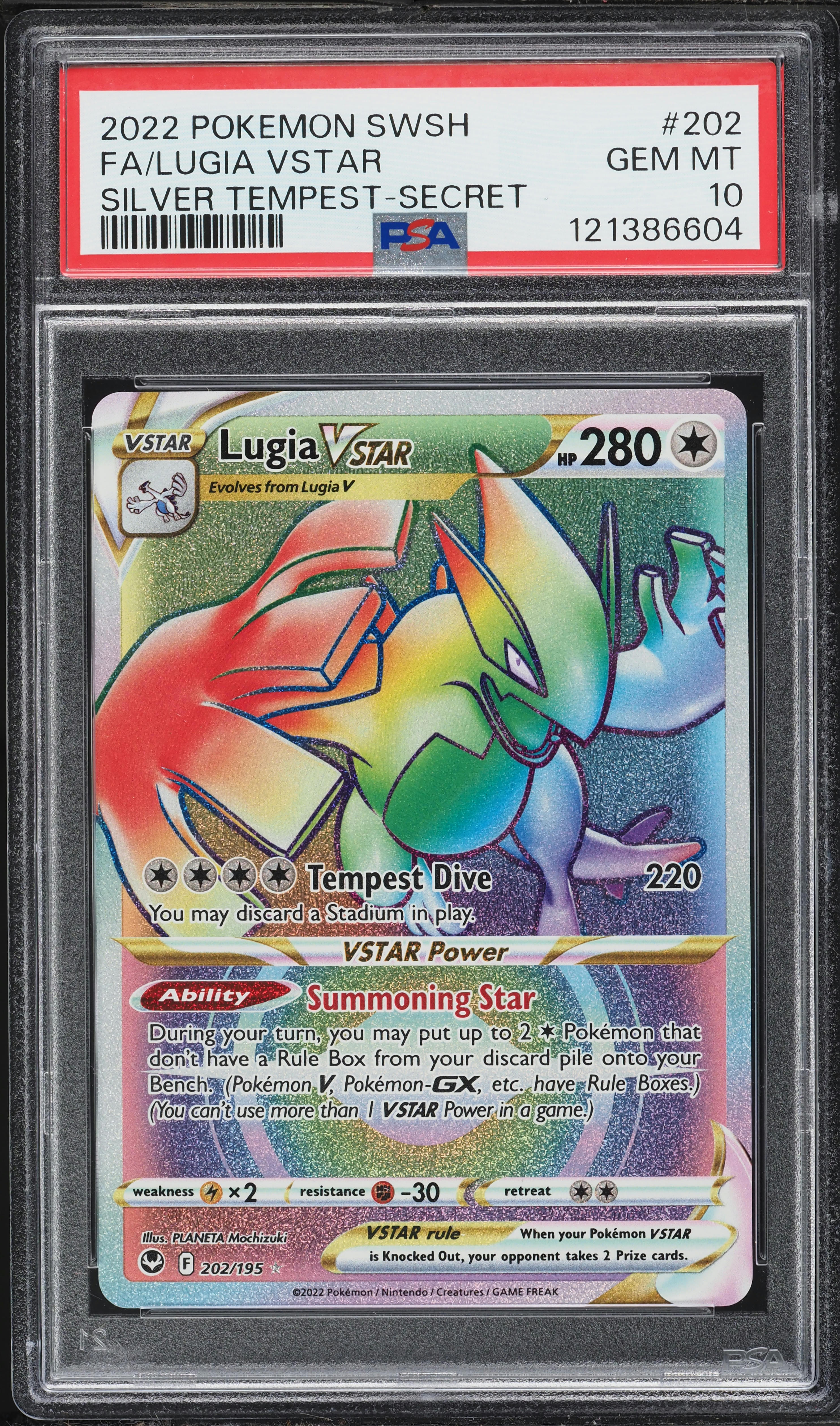 2022 Pokemon Sword & Shield Silver Tempest Rainbow Rare Lugia VSTAR #202 PSA 10 GEM MINT