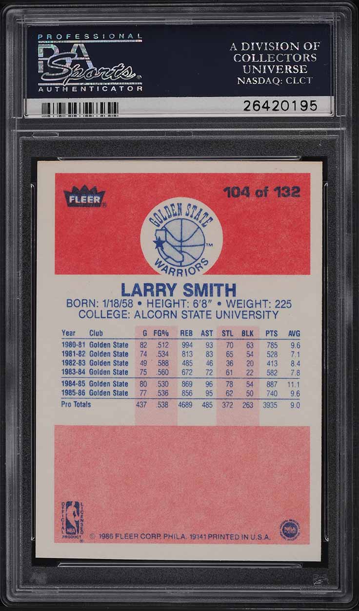 1986 Fleer Basketball Larry Smith #104 PSA 9 MINT