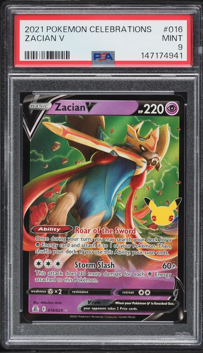 2021 Pokemon Sword & Shield Celebrations Holo Zacian V #16 PSA 9 MINT
