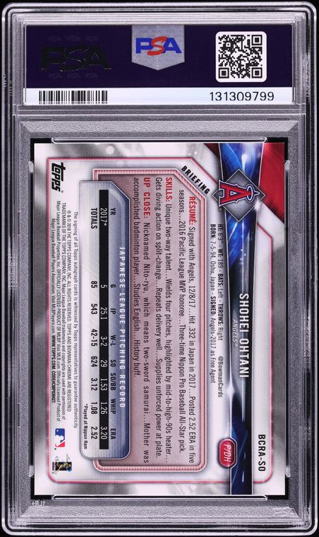 2018 Bowman Chrome Shohei Ohtani ROOKIE AUTO DNA 10 #BCRA-SO PSA 10 GEM MINT