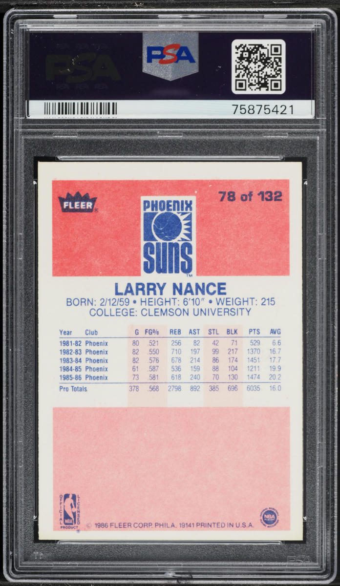 1986 Fleer Basketball Larry Nance #78 PSA 6 EXMT
