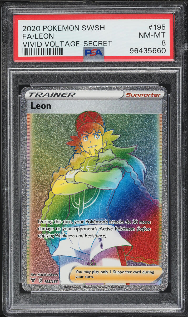 2020 Pokemon Sword & Shield Vivid Voltage Rainbow Rare Leon #195 PSA 8 NM-MT