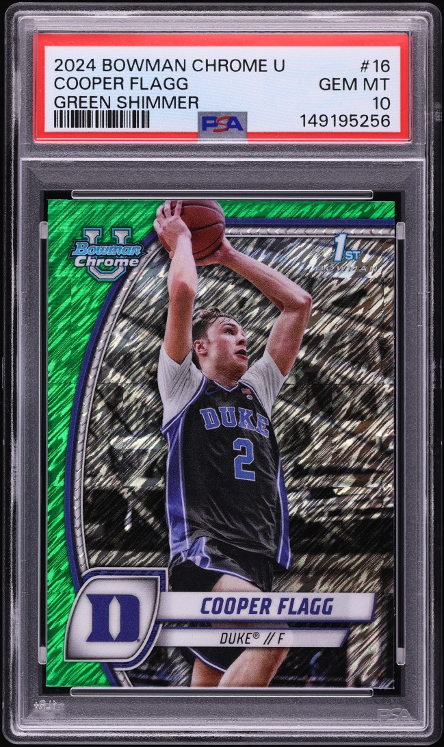 2024 Bowman Chrome University Green Shimmer Cooper Flagg ROOKIE #16 PSA 10 GEM MINT