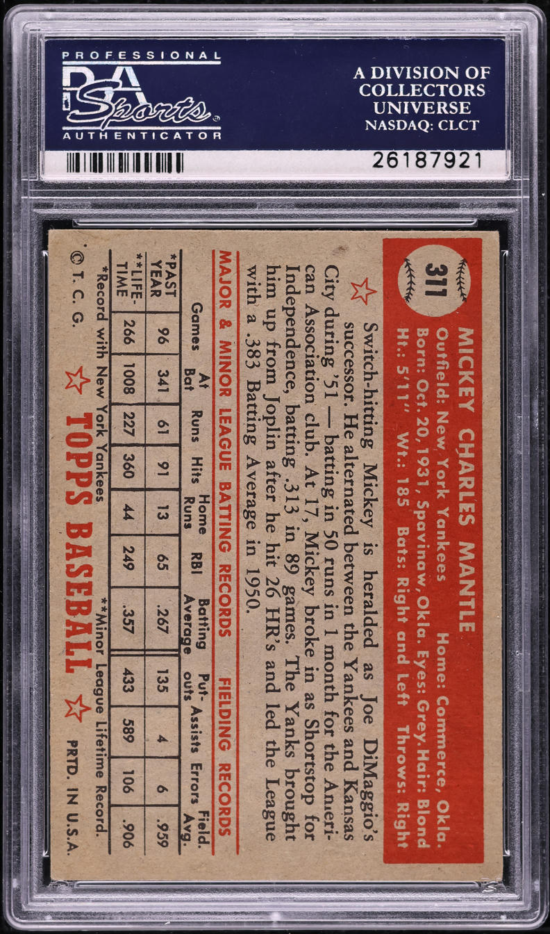 1952 Topps Mickey Mantle #311 PSA 4 VGEX