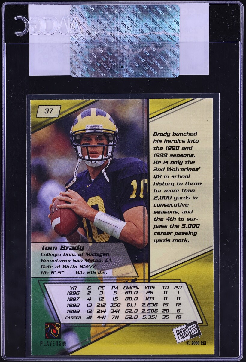 2000 Press Pass Football Tom Brady ROOKIE #37 CGC AUTH