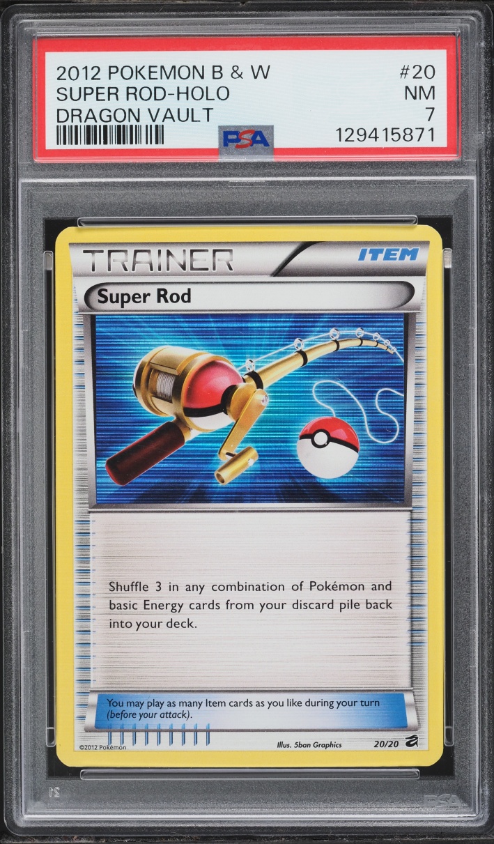 2012 Pokemon Black & White Dragon Vault Holo Super Rod #20 PSA 7 NRMT